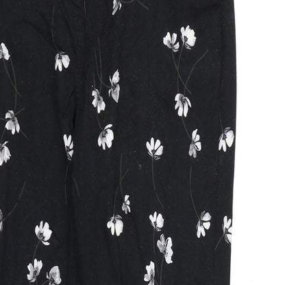 Close-up detail of RJR.John Rocha women’s black floral trousers, size UK 10, 26-inch leg
