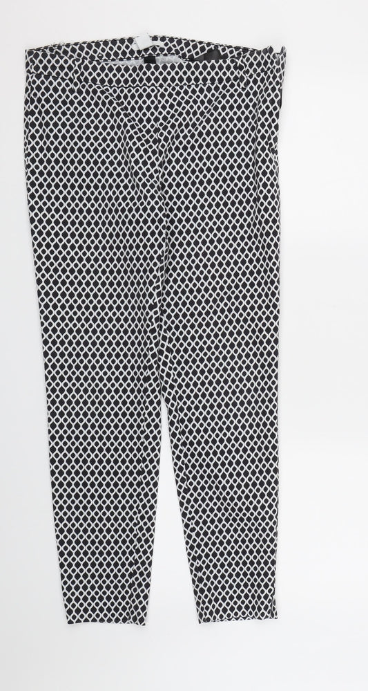 H&M Womens Black Geometric Canvas Trousers  Size 10 L26 in