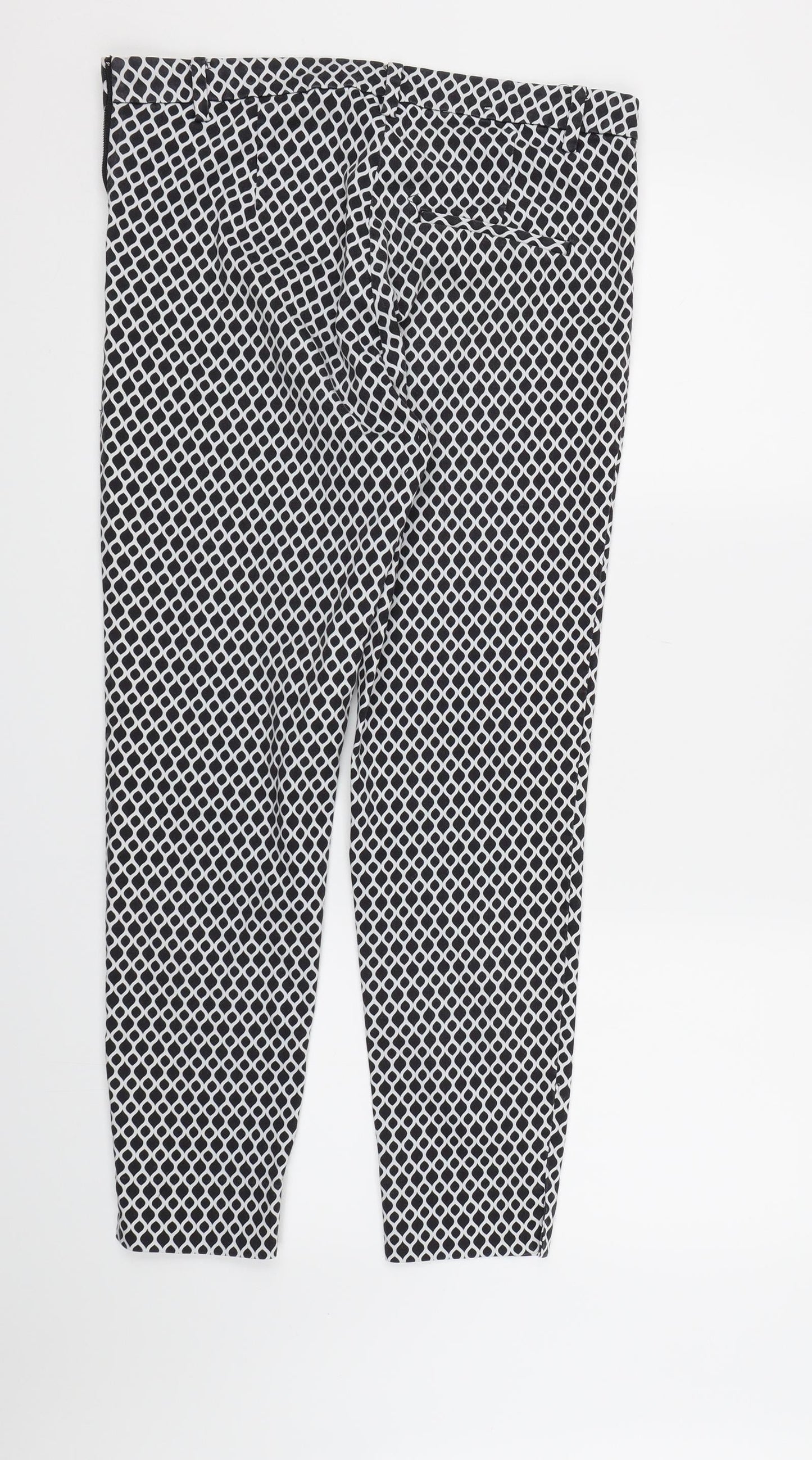 H&M Womens Black Geometric Canvas Trousers  Size 10 L26 in
