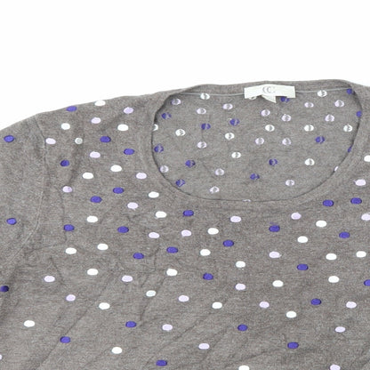 Close-up detail of Country Casuals women’s brown polka dot jumper, size L