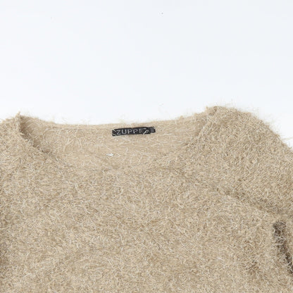 Close-up detail of Zuppe women’s brown jumper, size M