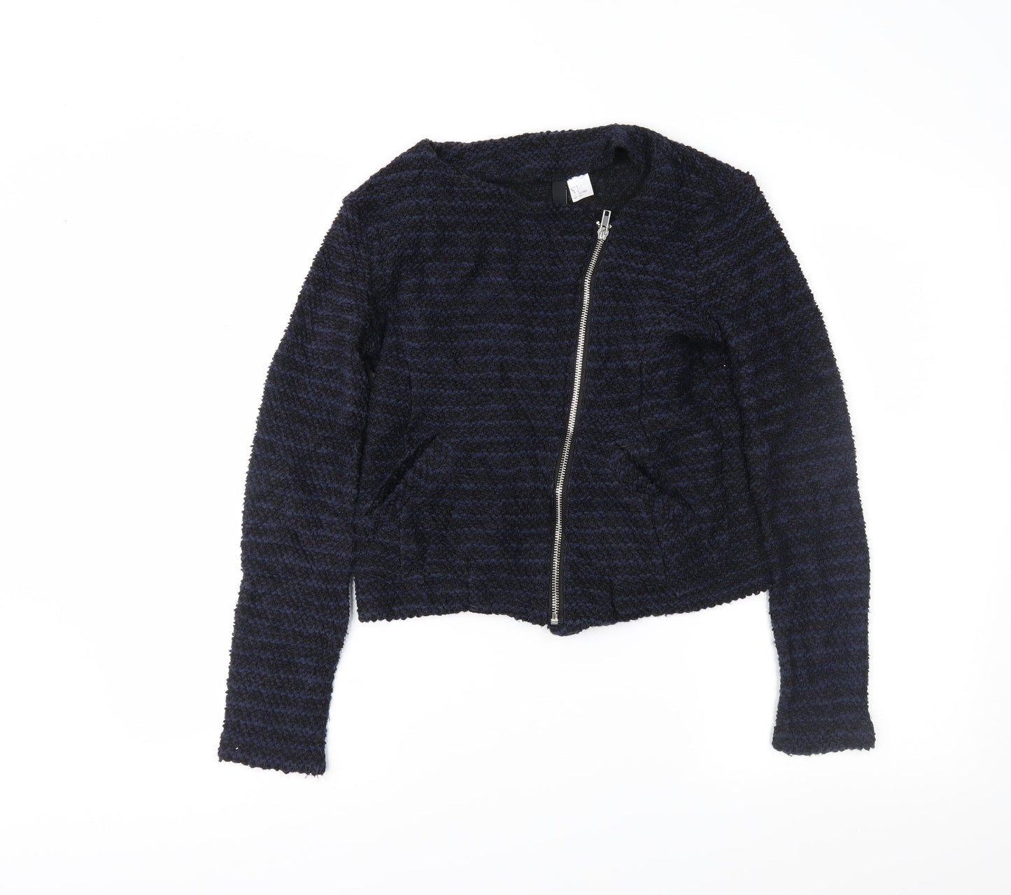 H&M Womens Blue Striped  Full Zip Jumper Size S