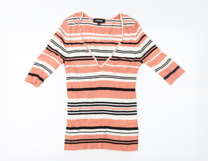 Additional front view of Express women’s pink striped basic blouse, size M