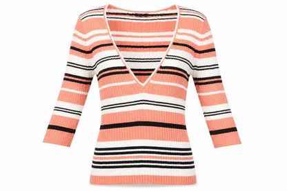 Front view of Express women’s pink striped basic blouse, size M