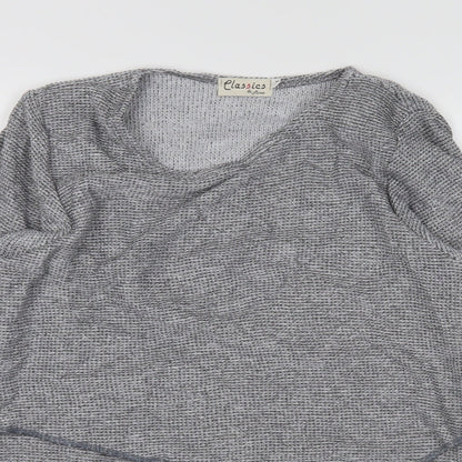 Close-up detail of classics &more women’s grey jumper, size M