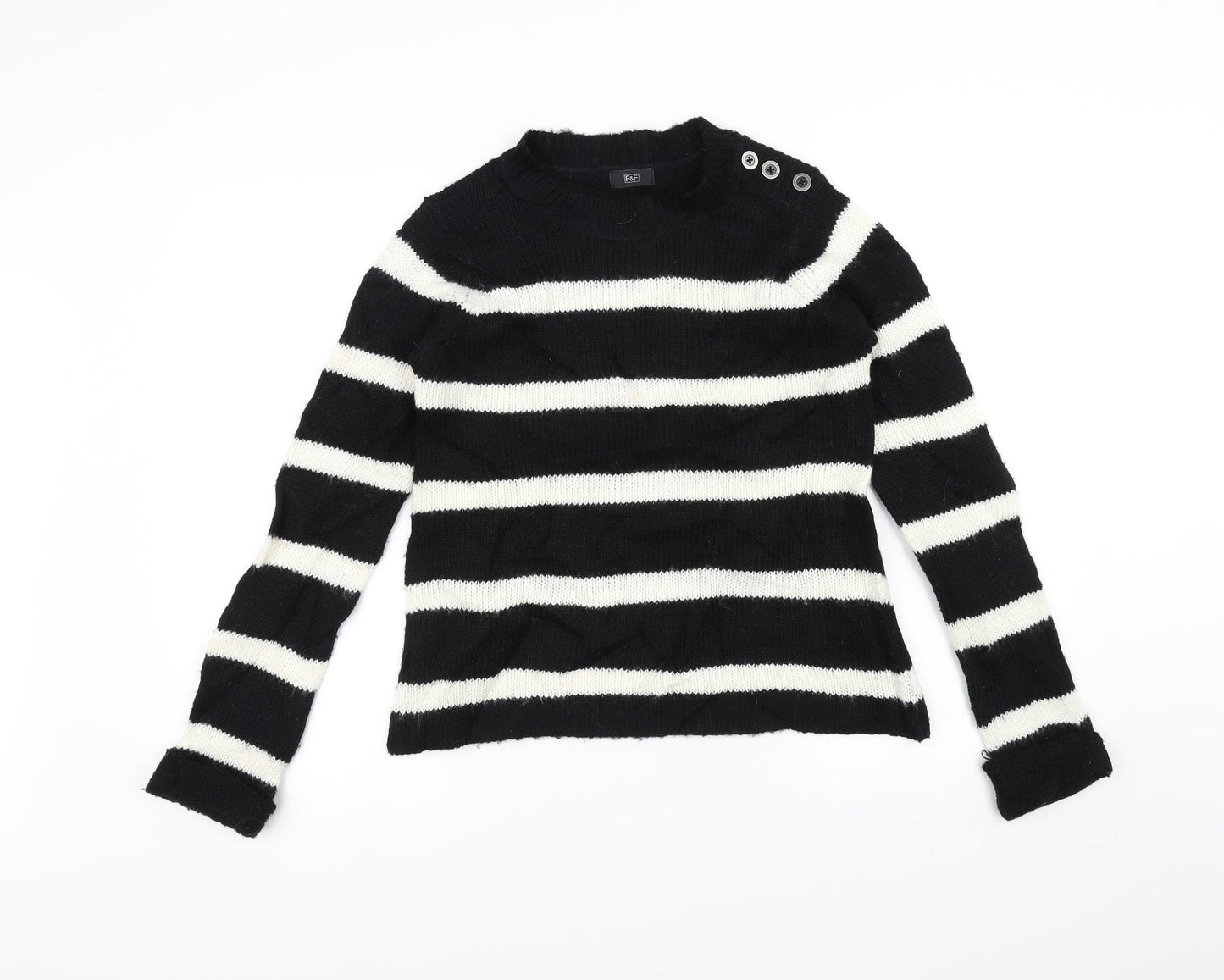 F&F Womens Black Striped Knit Pullover Jumper Size 6