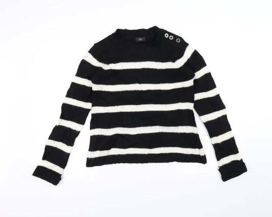 F&F Womens Black Striped Knit Pullover Jumper Size 6
