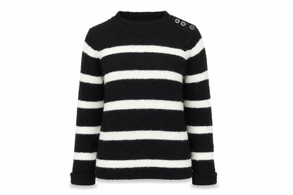 Front view of F&F women’s black striped knit jumper, size UK 6