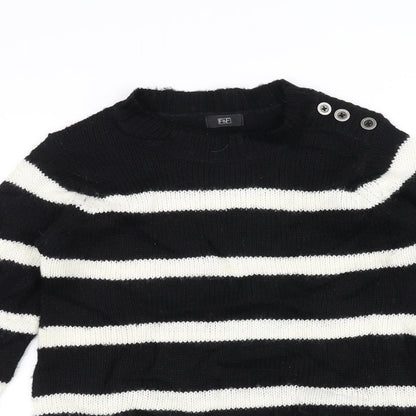Close-up detail of F&F women’s black striped knit jumper, size UK 6