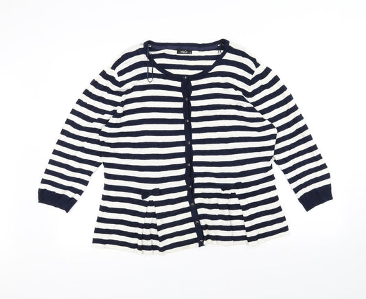 M&Co Womens Blue Striped Knit Cardigan Jumper Size 18