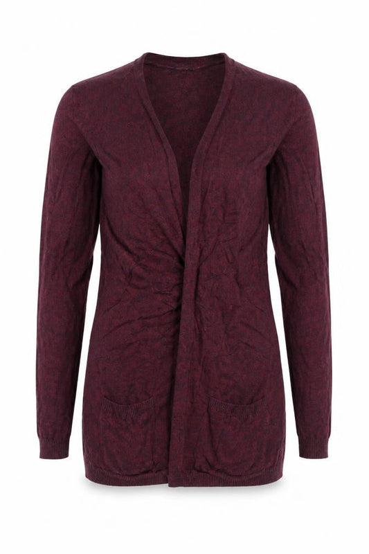 Front view of New Look women’s red cardigan jumper, size UK 8