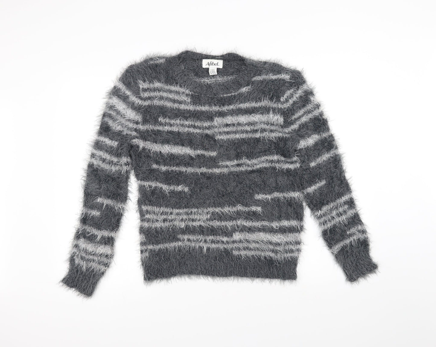 Afibel Womens Grey Striped  Pullover Jumper Size 10