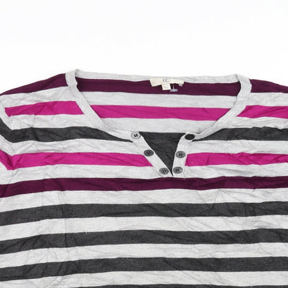 Close-up detail of Country Casuals women’s grey striped basic t-shirt, size XL
