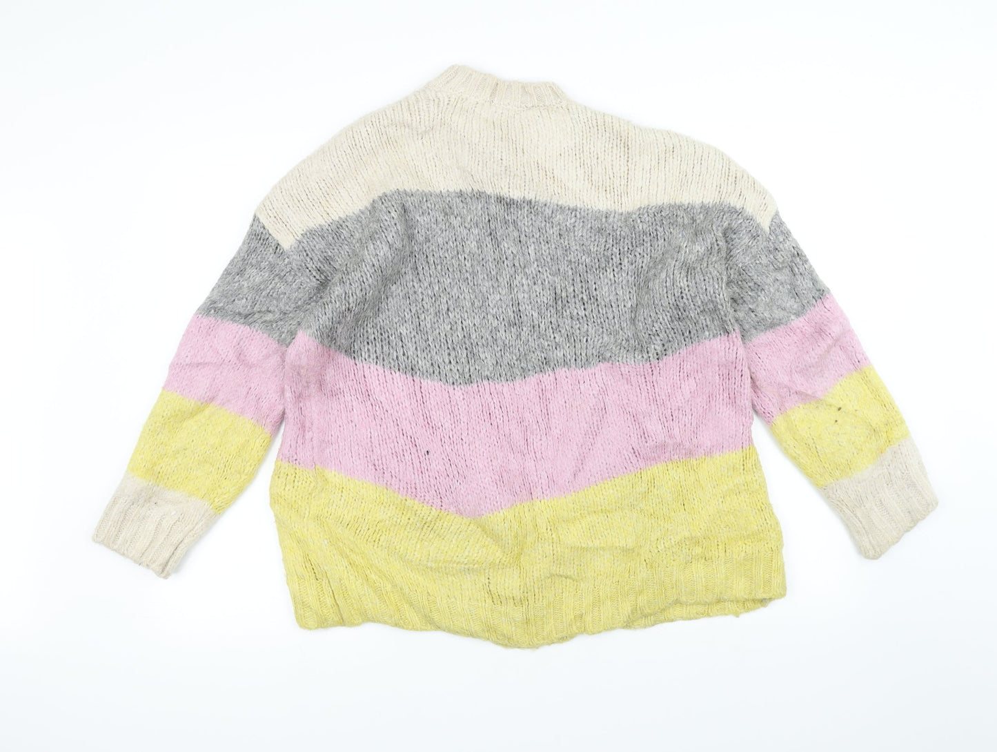 New Look Womens Grey Striped Knit Pullover Jumper Size M