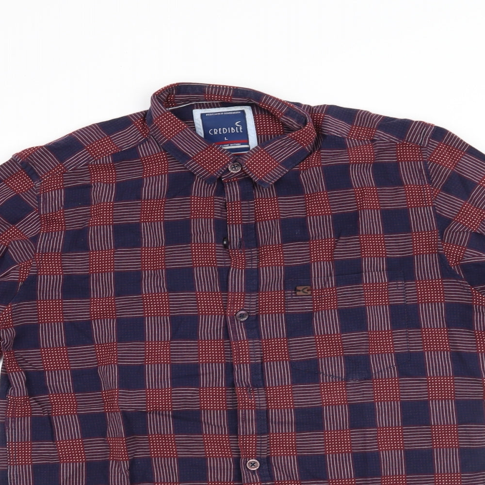 credible Mens Purple Plaid   Button-Up Size L