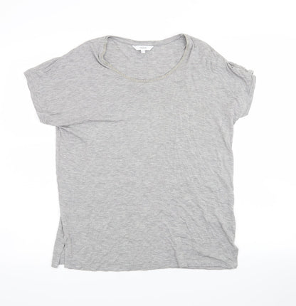Front view of Next women’s grey basic t-shirt, size UK 8, - beaded neckline