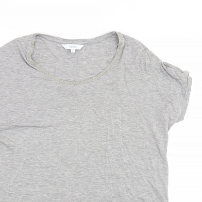 Close-up detail of Next women’s grey basic t-shirt, size UK 8, - beaded neckline