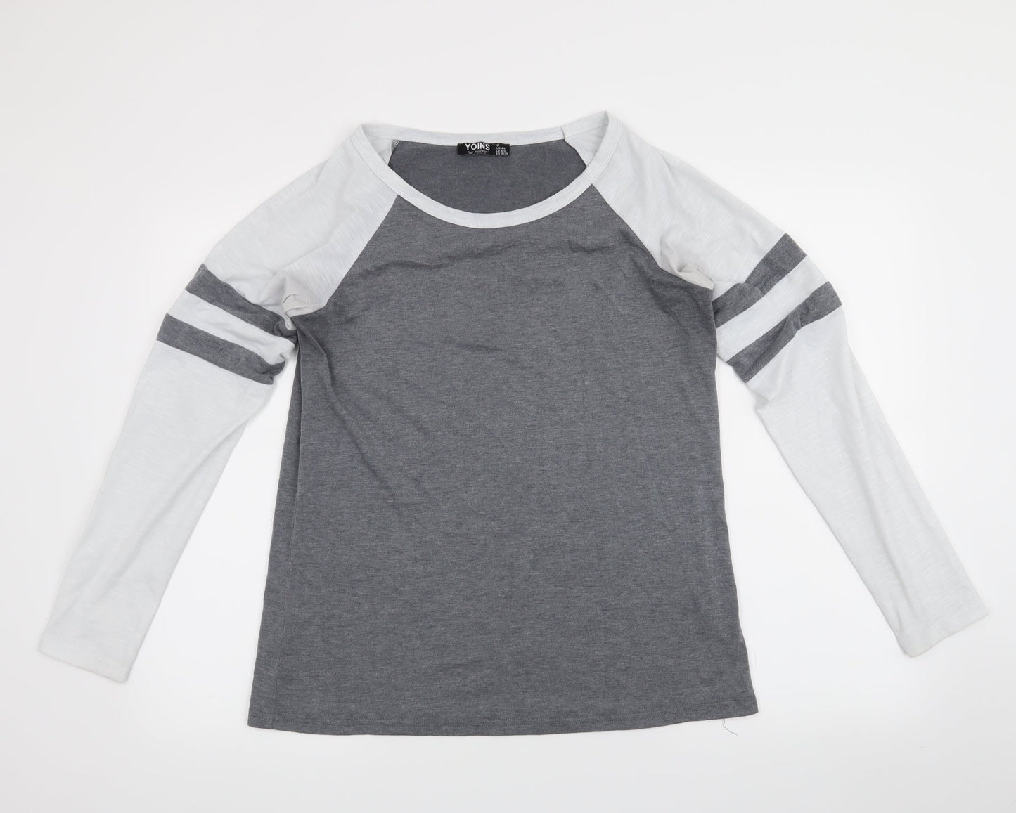 Yoins Womens Grey   Basic Blouse Size 6  - stripes on sleeves