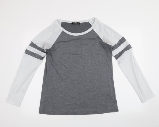Yoins Womens Grey   Basic Blouse Size 6  - stripes on sleeves