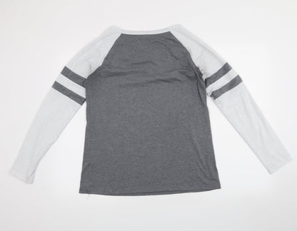 Back view of Yoins women’s grey basic blouse, size UK 6, - stripes on sleeves