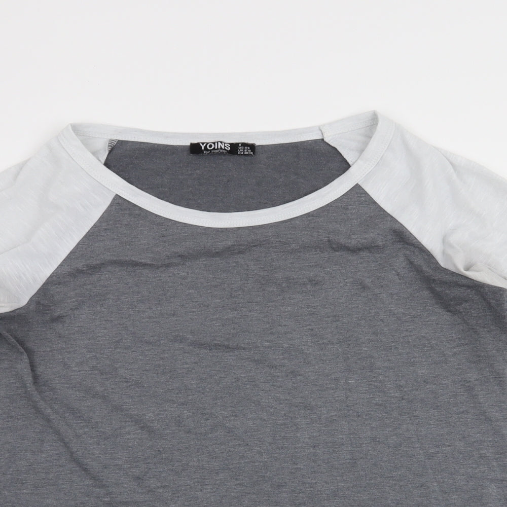 Yoins Womens Grey   Basic Blouse Size 6  - stripes on sleeves