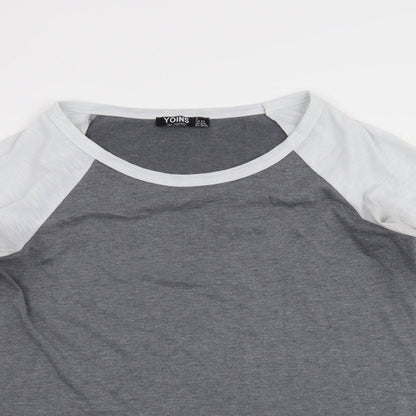 Close-up detail of Yoins women’s grey basic blouse, size UK 6, - stripes on sleeves