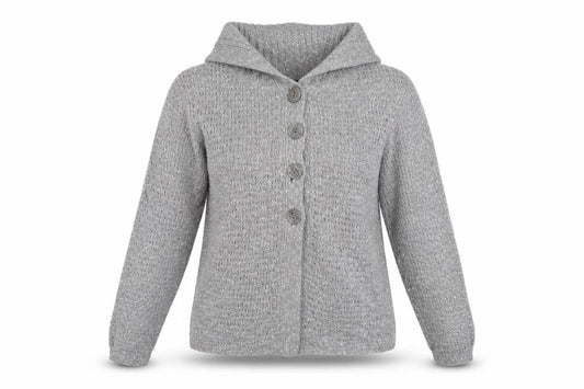 Front view of Debenhams women’s grey cardigan jumper, size UK 12