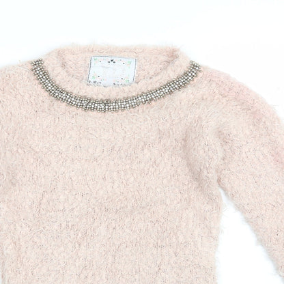 Close-up detail of yd girls’ pink jumper, size 9-10, years - beaded collar