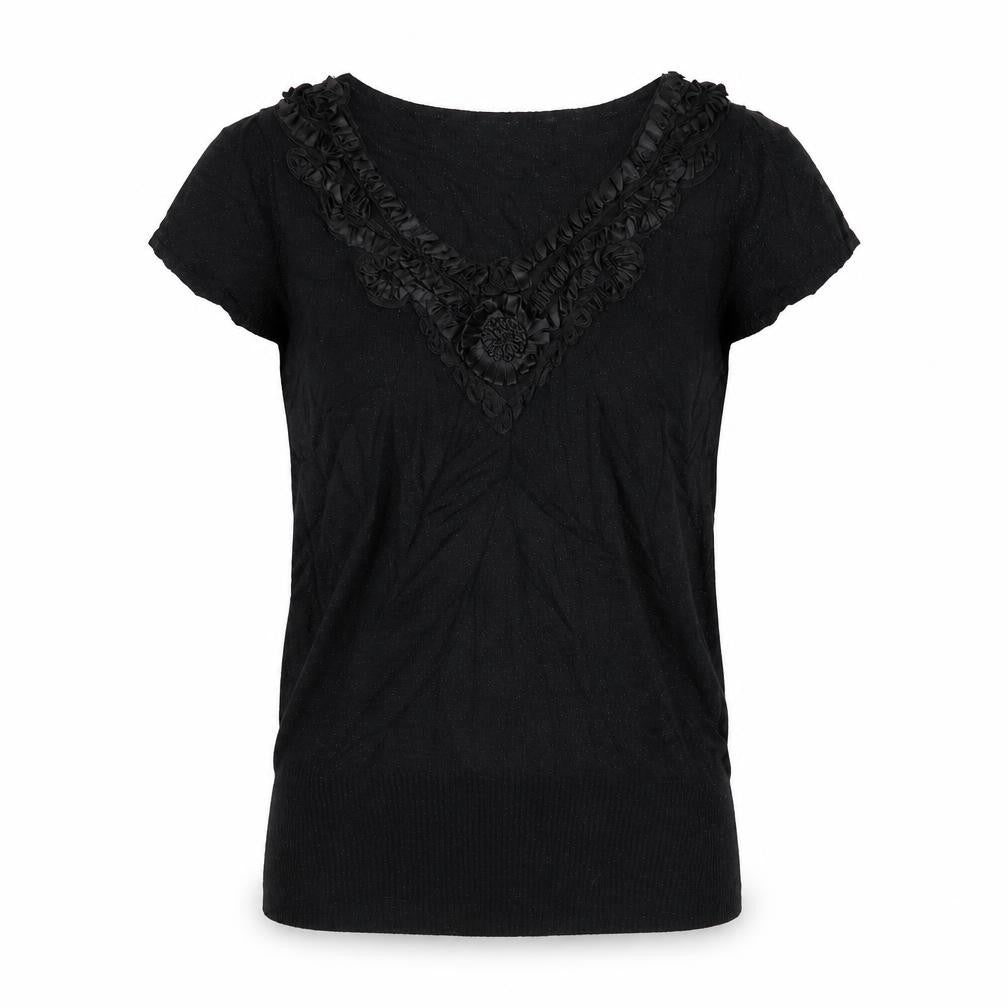 Oasis Womens Black   Pullover Jumper Size 10  - flowers on collar