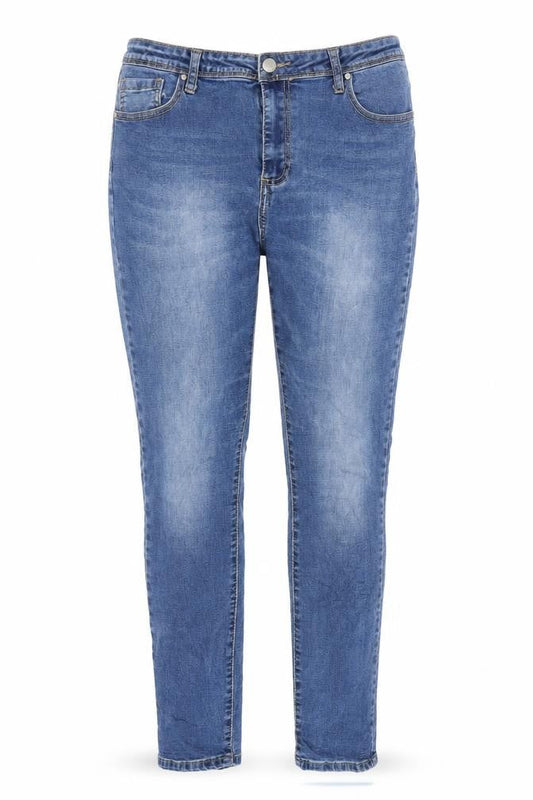 Front view of One Love women’s blue denim jegging jeans, size L, 28-inch leg