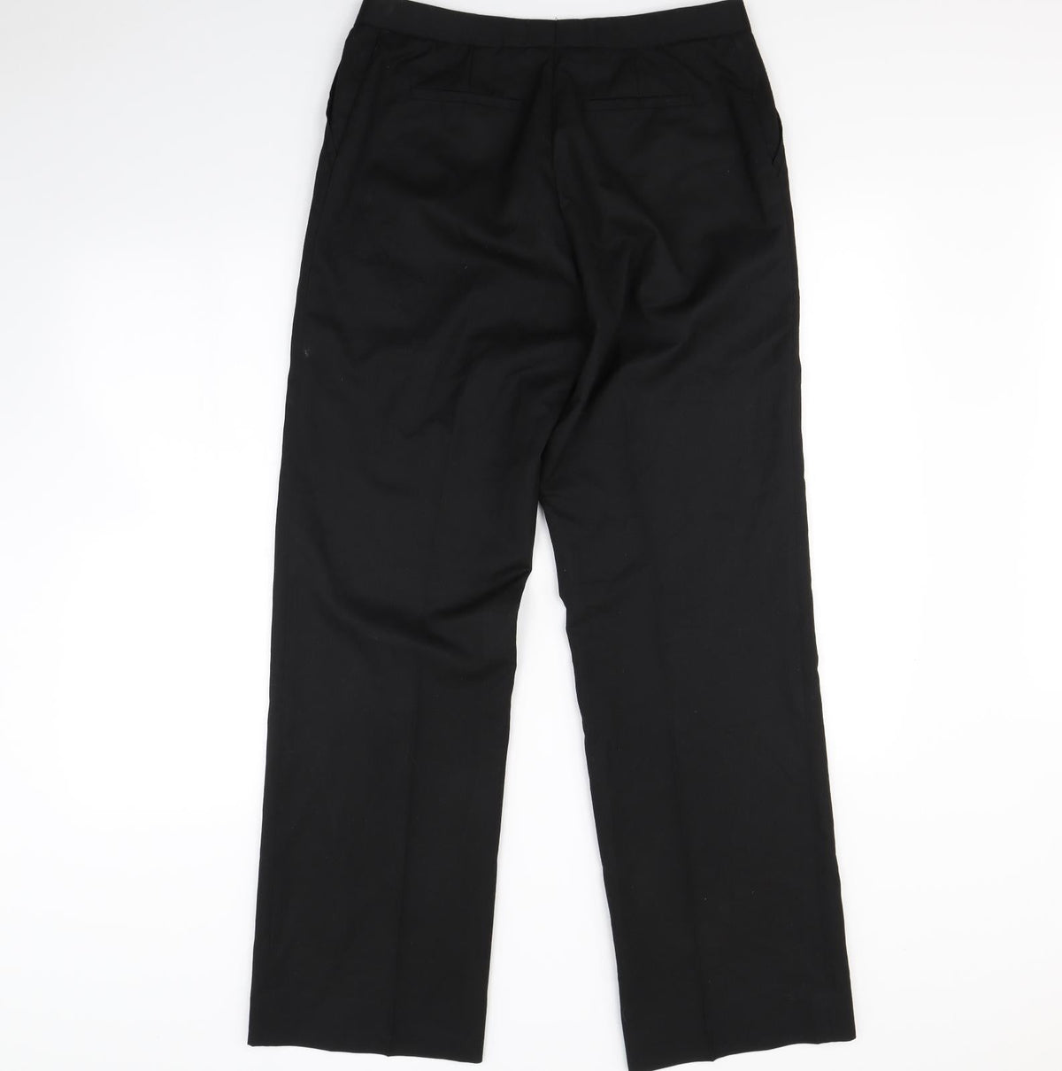 Back view of Preworn women’s black dress pants trousers, size UK 32, in, 30-inch leg