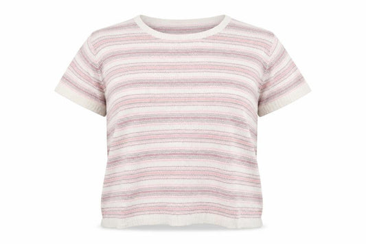 Front view of EWM women’s multicoloured striped jumper, size UK 14