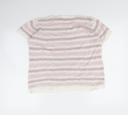 Back view of EWM women’s multicoloured striped jumper, size UK 14