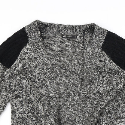 Close-up detail of Internacionale women’s black cardigan jumper, size UK 10