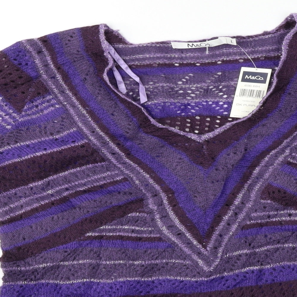M&Co Womens Purple Striped  Pullover Jumper Size L