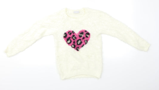 I ❤ Girlswear Girls White   Pullover Jumper Size 9 Years  - Heart Print