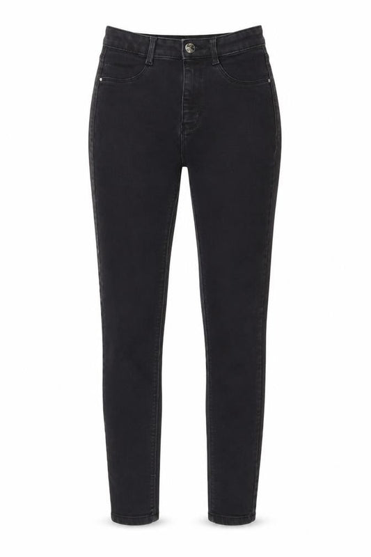 Front view of Dorothy Perkins women’s black skinny jeans, size UK 10, 26-inch leg - zip