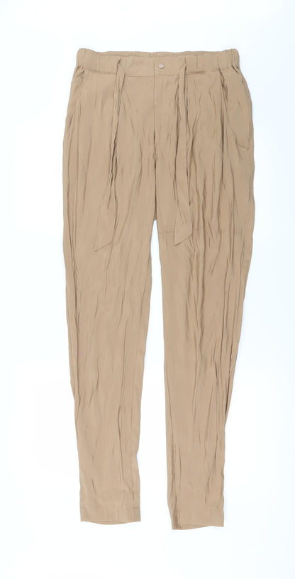 Front view of Divided by H&M women’s brown trousers, size UK 10, 30-inch leg - zip