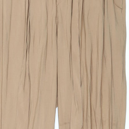 Close-up detail of Divided by H&M women’s brown trousers, size UK 10, 30-inch leg - zip