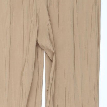 Brand and care label for Divided by H&M women’s brown trousers, size UK 10, 30-inch leg - zip