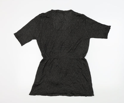 Back view of Bassini women’s black basic blouse, size S, - gold metallic
