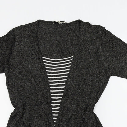 Close-up detail of Bassini women’s black basic blouse, size S, - gold metallic