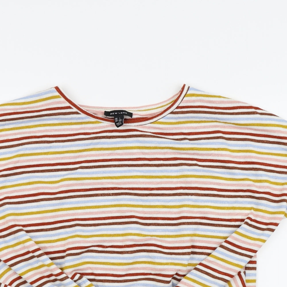 New Look Womens Red Striped  Basic T-Shirt Size L