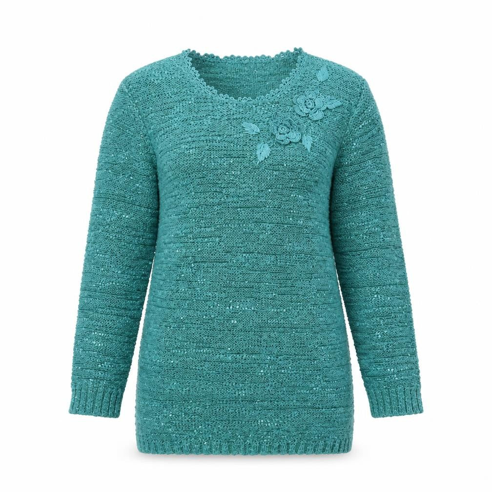Bonmarché Womens Green Pullover Jumper Size S - Embroidered Floral