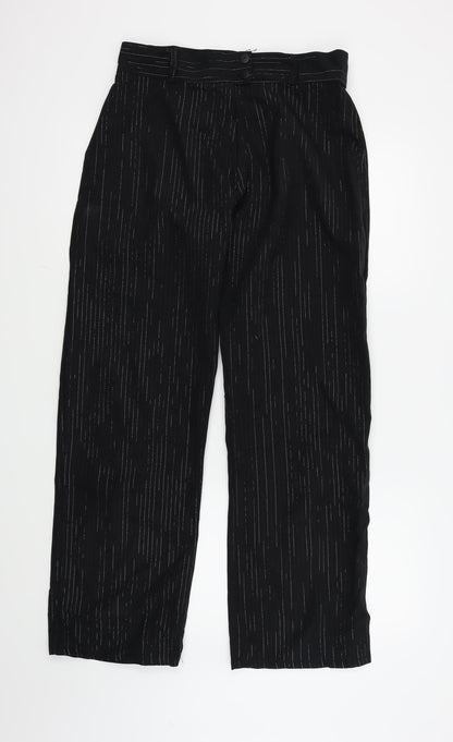 Additional front view of Preworn women’s black trousers, size UK 16, 30-inch leg - silver metallised fibre