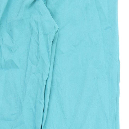 Brand and care label for ORSAY women’s blue trousers, size UK 32, in, 26-inch leg