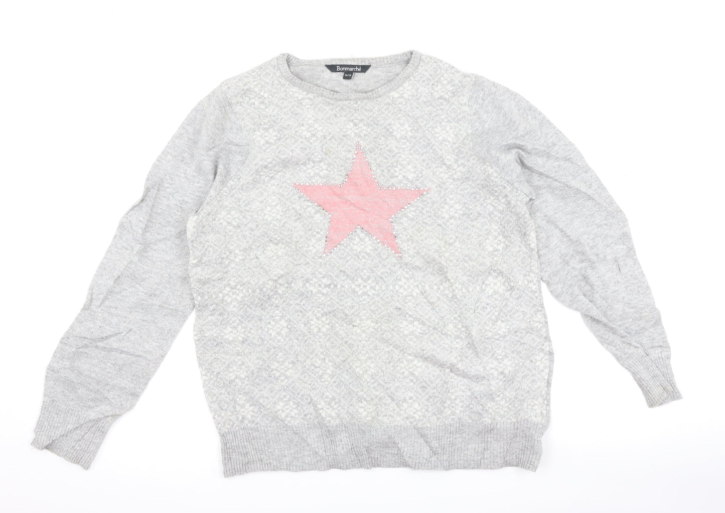 Bonmarché Womens Grey   Pullover Jumper Size 16  - star