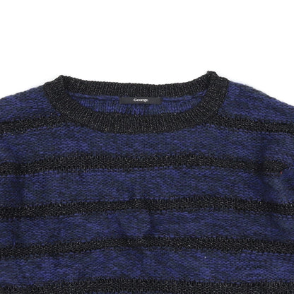 Close-up detail of George women’s blue striped jumper, size UK 10