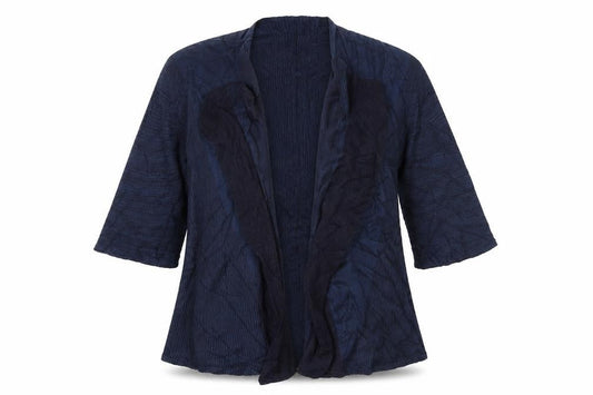 Front view of Per Una women’s blue knit cardigan jumper, size S
