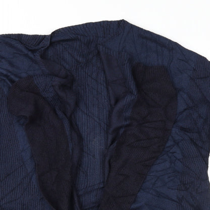Close-up detail of Per Una women’s blue knit cardigan jumper, size S